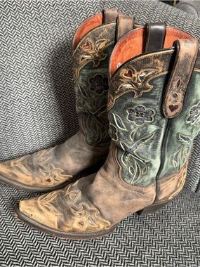 Dan Post Vintage Embroidered Turquoise and Brown Cowboy Boots